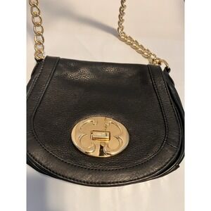 Vintage Emma Fox Black Leather Crossbody Bag W/ Gold Tone Chain Strap Turn Lock